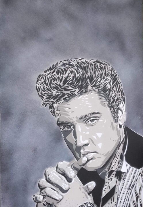 Ζωγραφική με τίτλο "Elvis Presley" από Sérgio Clemente, Αυθεντικά έργα τέχνης, Ακρυλικό