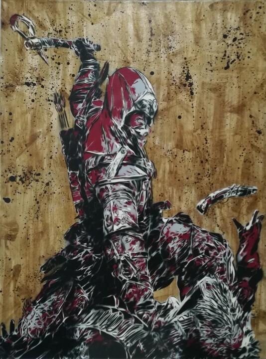 Painting titled "Assassins Creed" by Sérgio Clemente, Original Artwork, Acrylic Mounted on Wood Stretcher frame
