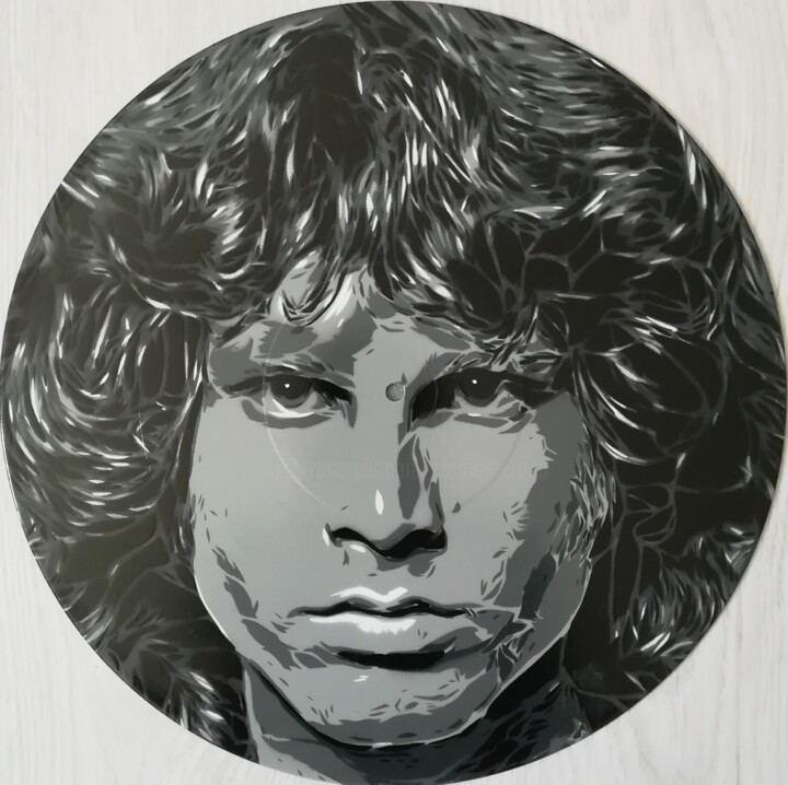 Malerei mit dem Titel "Jim Morrison "Stran…" von Sérgio Clemente, Original-Kunstwerk, Sprühfarbe Auf Andere starre Platte mo…