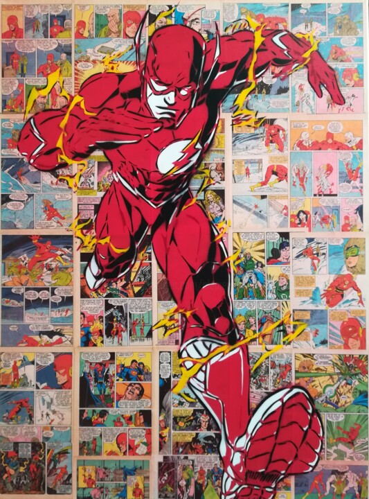 Painting titled "The Flash" by Sérgio Clemente, Original Artwork, Acrylic Mounted on Wood Stretcher frame