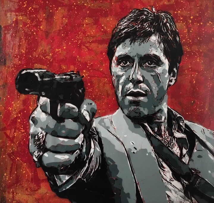 Painting titled "Al Pacino Scarface" by Sérgio Clemente, Original Artwork, Acrylic