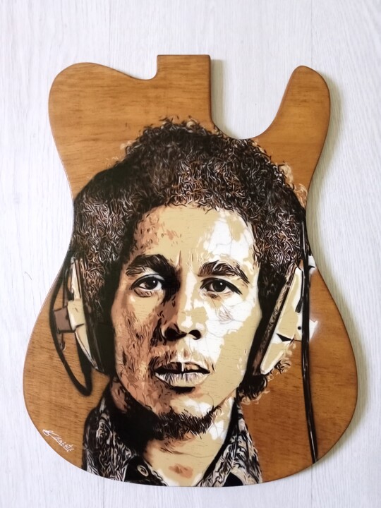 Painting titled "Bob Marley Guitar" by Sérgio Clemente, Original Artwork, Acrylic