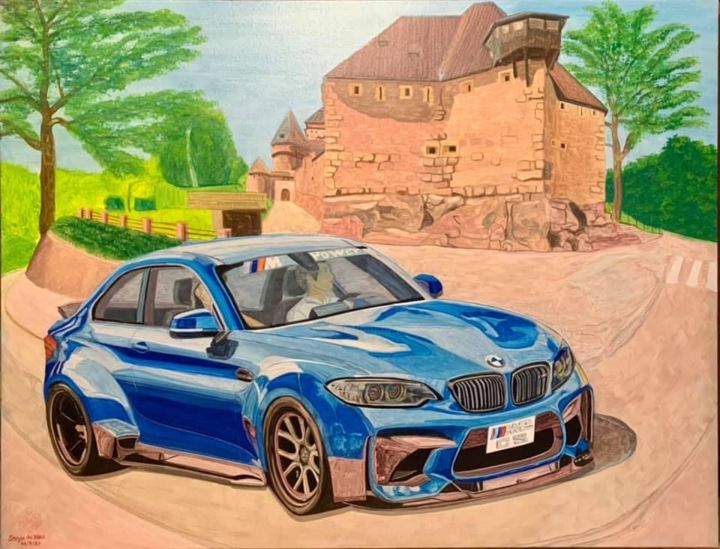 Peinture intitulée "BMW M2 cs au châtea…" par Sergio De Nice, Œuvre d'art originale, Huile