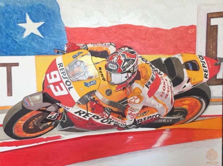 Peinture intitulée "#93 Marquez au Moto…" par Sergio De Nice, Œuvre d'art originale, Crayon
