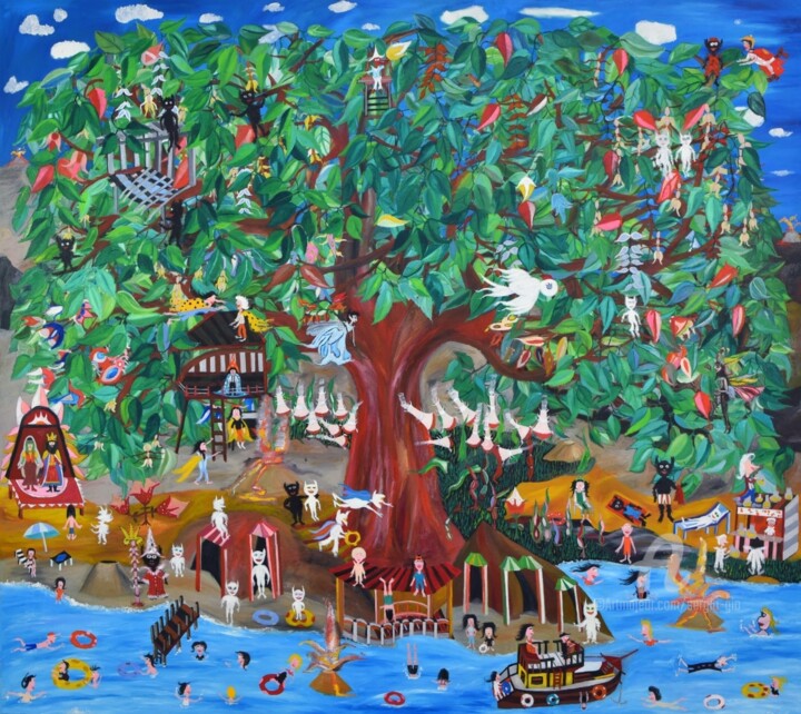 Schilderij getiteld "The tree" door Sergio Gio, Origineel Kunstwerk, Olie