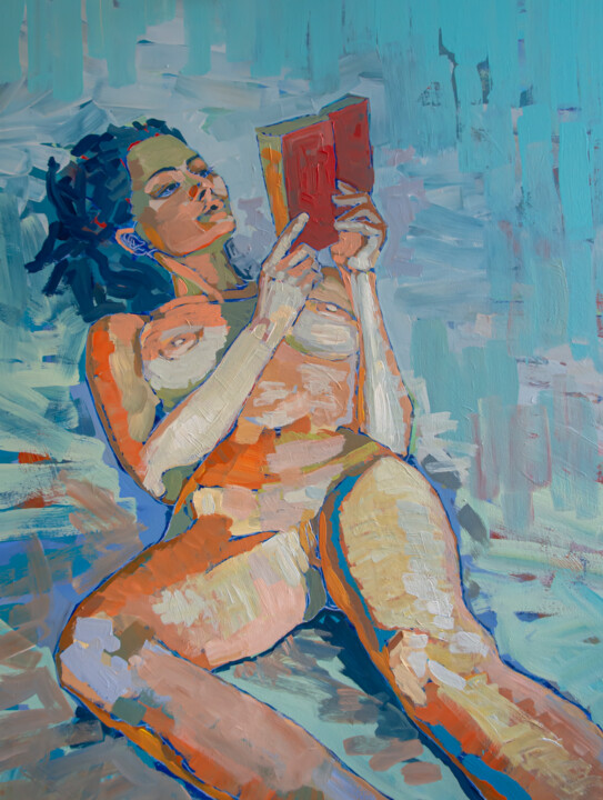 Peinture intitulée "reading time" par Sergio Kovalov, Œuvre d'art originale, Acrylique