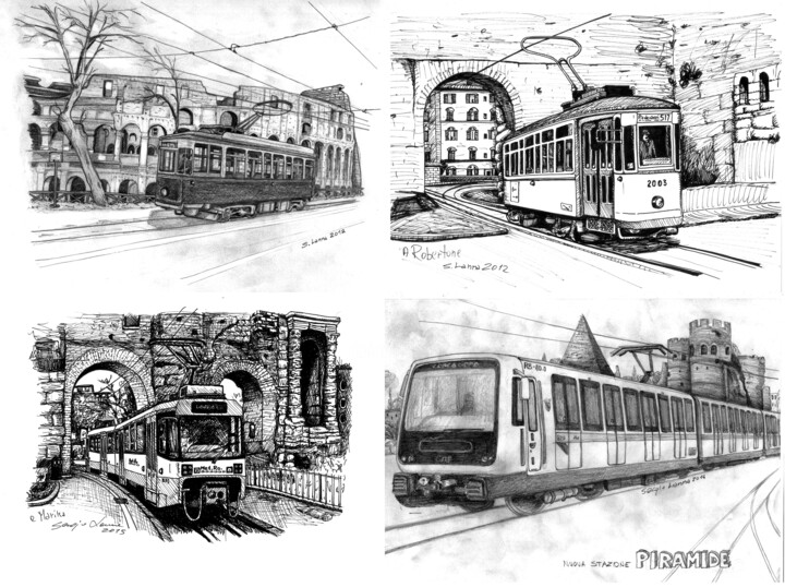 "Trasporti di Roma" başlıklı Tablo Sergio Lanna (Sir Joe) tarafından, Orijinal sanat, Işaretleyici