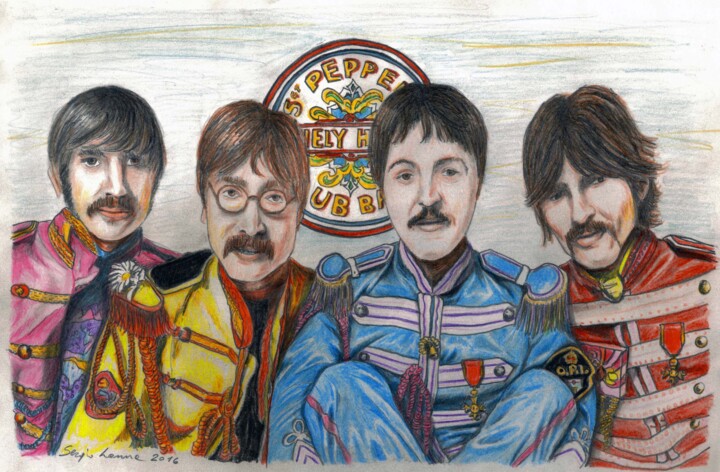 Pittura intitolato "Beatles" da Sergio Lanna (Sir Joe), Opera d'arte originale, Matite colorate
