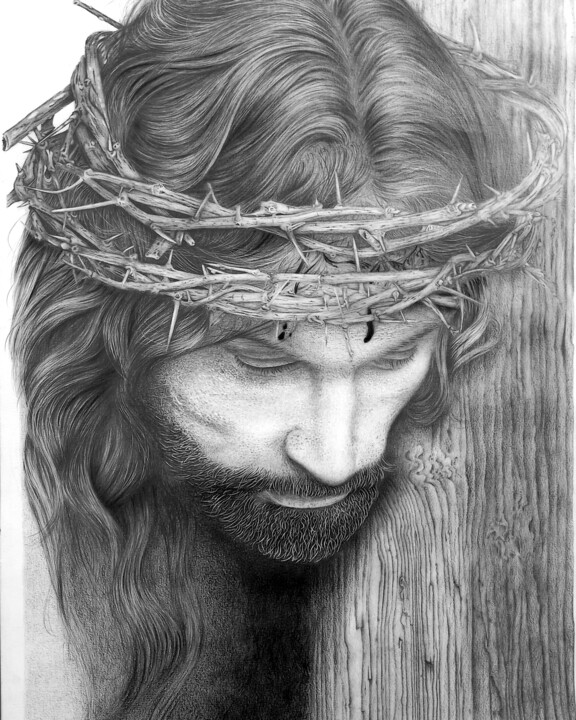 Tekening getiteld "Jesus crucificado" door Sergio Macedo Cardoso, Origineel Kunstwerk, Potlood