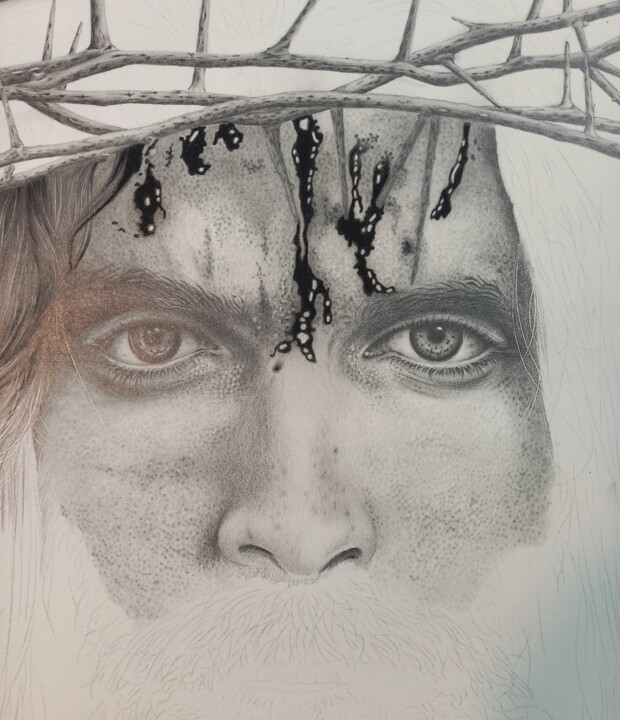 Dibujo titulada "Jesus crucificado II" por Sergio Macedo Cardoso, Obra de arte original, Lápiz