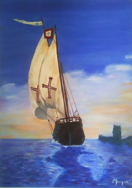 Painting titled "Caravela Portuguesa" by Sérgio Marques, Original Artwork, Oil
