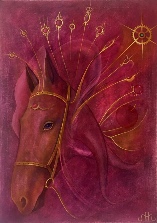 Peinture intitulée "Розовый конь" par Sergio Shubin, Œuvre d'art originale, Huile