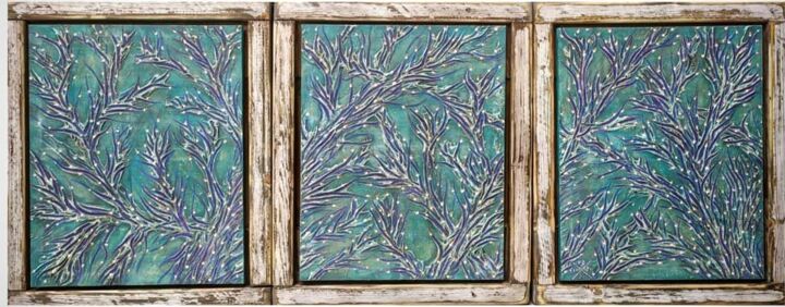 Painting titled "Reef" by Sergio Tripodi, Original Artwork, Oil Mounted on Wood Stretcher frame