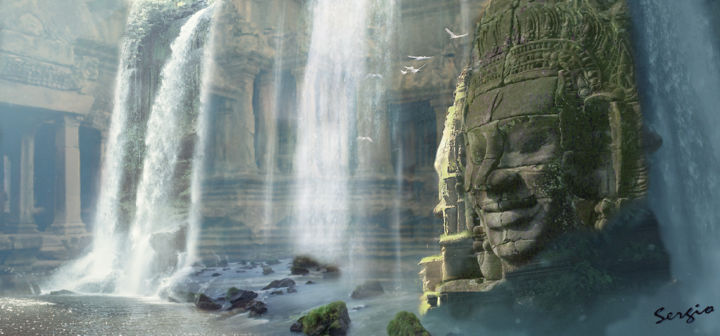 Digital Arts titled "Angkor Temples Camb…" by Sergio, Original Artwork, Digital Painting