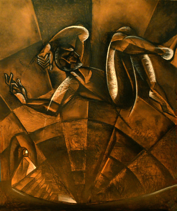 Dibujo titulada "La luz de la caída" por Sergio Moreno Miraglia, Obra de arte original, Carbón Montado en Otro panel rígido