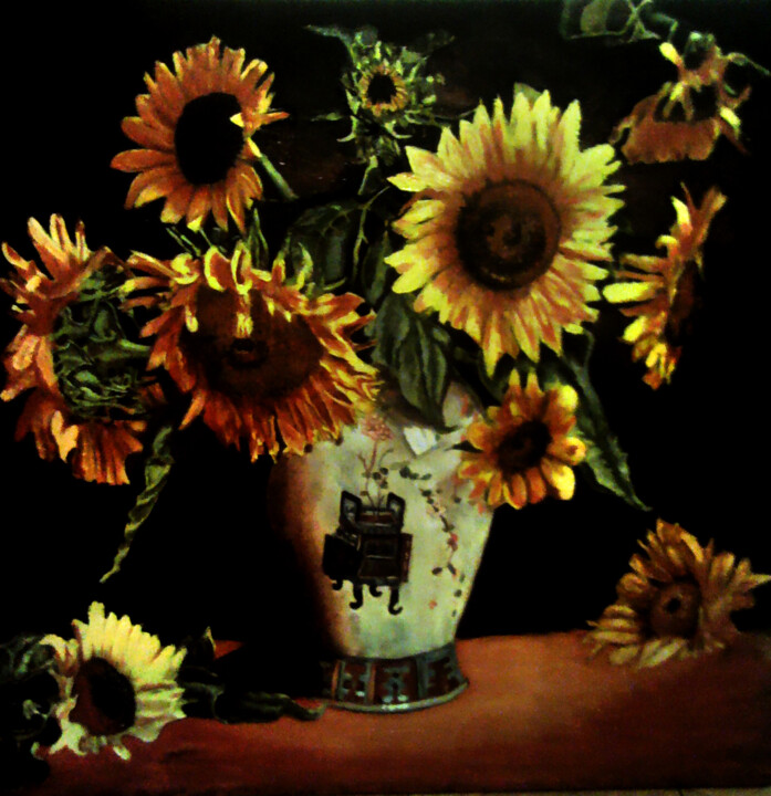 Painting titled "Sunflowers (Girasol…" by Sergio Santander, Original Artwork, Oil