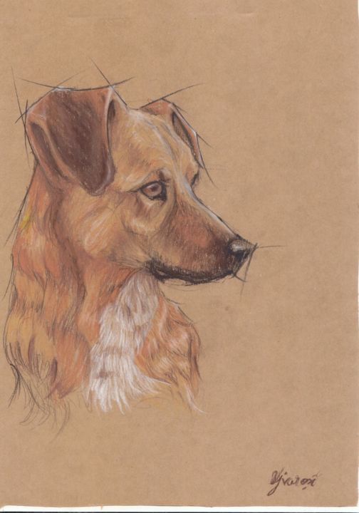 Drawing titled "Dog Portrait" by Ujvarosi, Original Artwork, Pastel