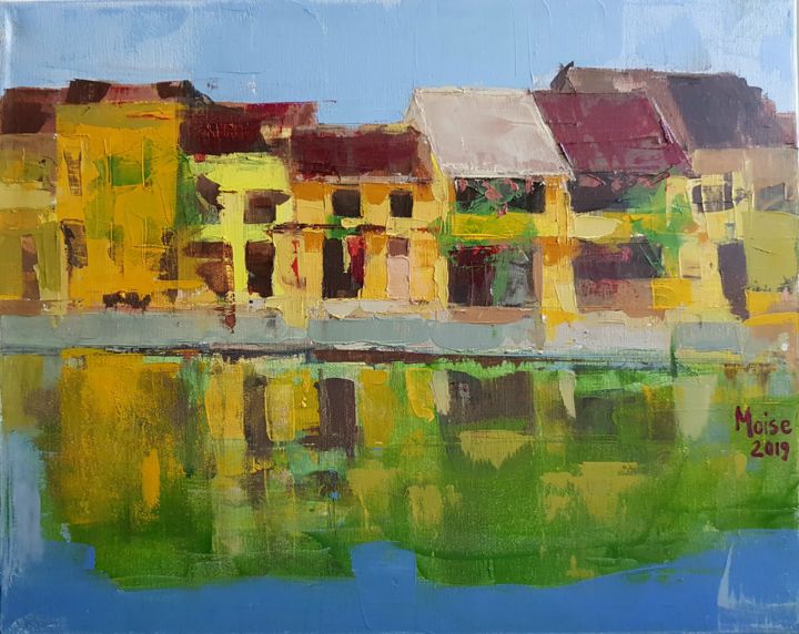 Painting titled "Hoi An houses" by Sergiu Moise, Original Art, Oil