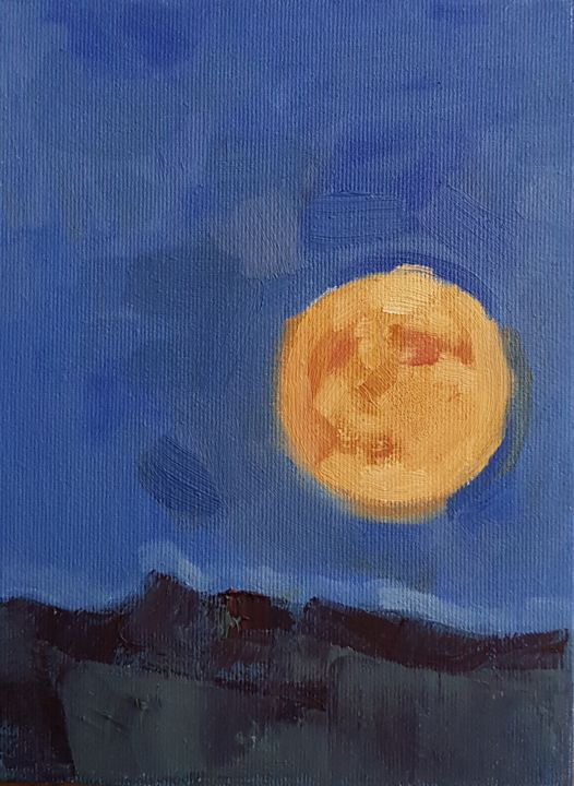 Painting titled "Moon rise over the…" by Sergiu Moise, Original Artwork, Oil Mounted on Wood Stretcher frame