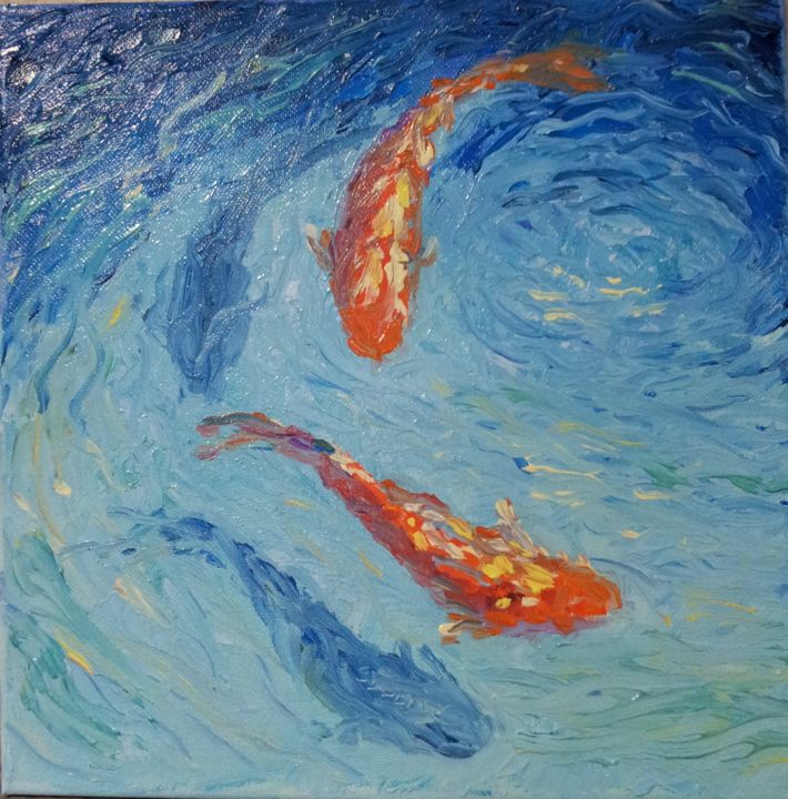 Painting titled "mes poissons" by Sergius, Original Artwork