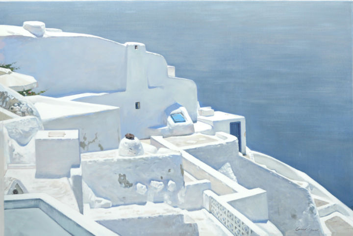 Painting titled "santorini iceland" by Sergiy Oleksa, Original Artwork, Oil