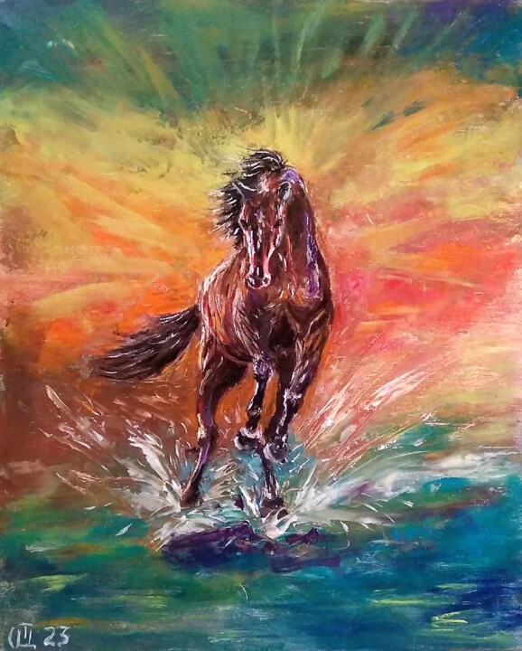 Painting titled "Tableau "Cheval"." by Sergiy Tsymbalov, Original Artwork, Oil