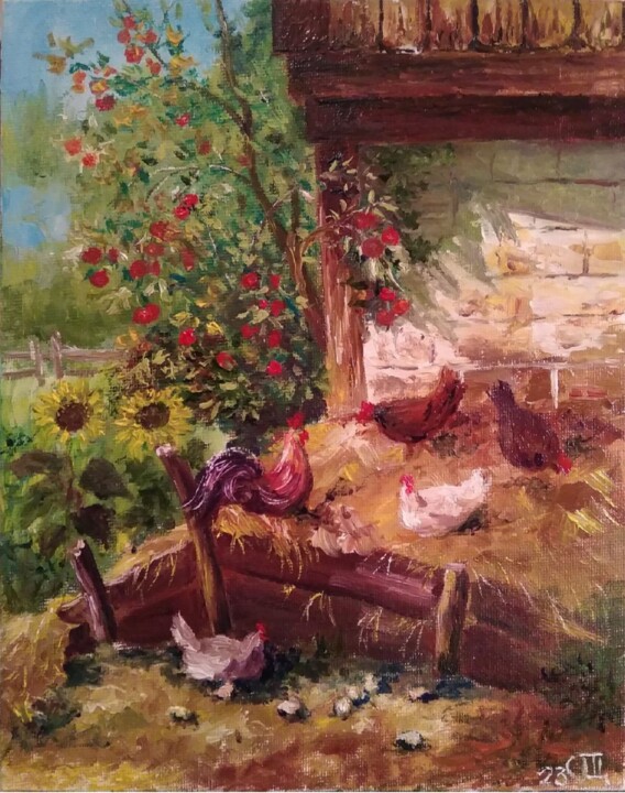 Malerei mit dem Titel "Tableau "Paysage ru…" von Sergiy Tsymbalov, Original-Kunstwerk, Öl
