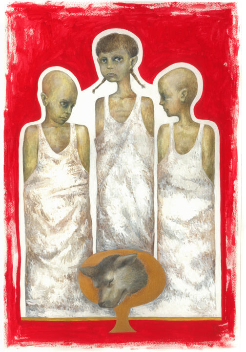 Картина под названием "Pavlov Dogs" - Serg Louki, Подлинное произведение искусства, Акварель
