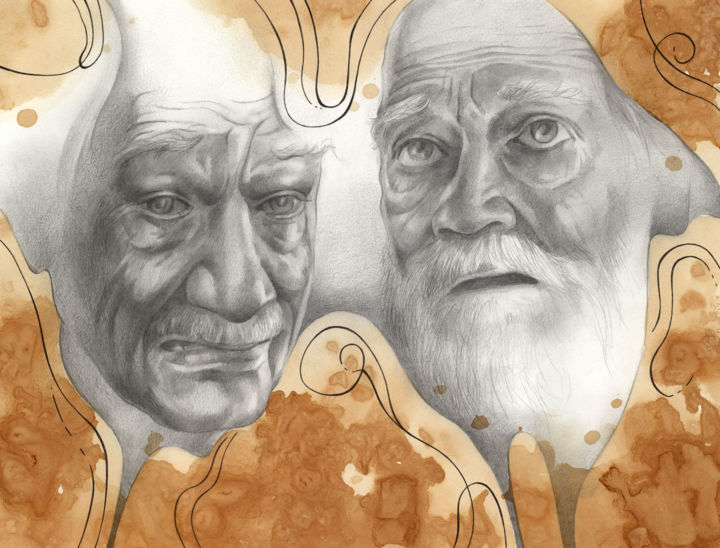 Dibujo titulada "Old Man Emoticons" por Serg Louki, Obra de arte original, Lápiz