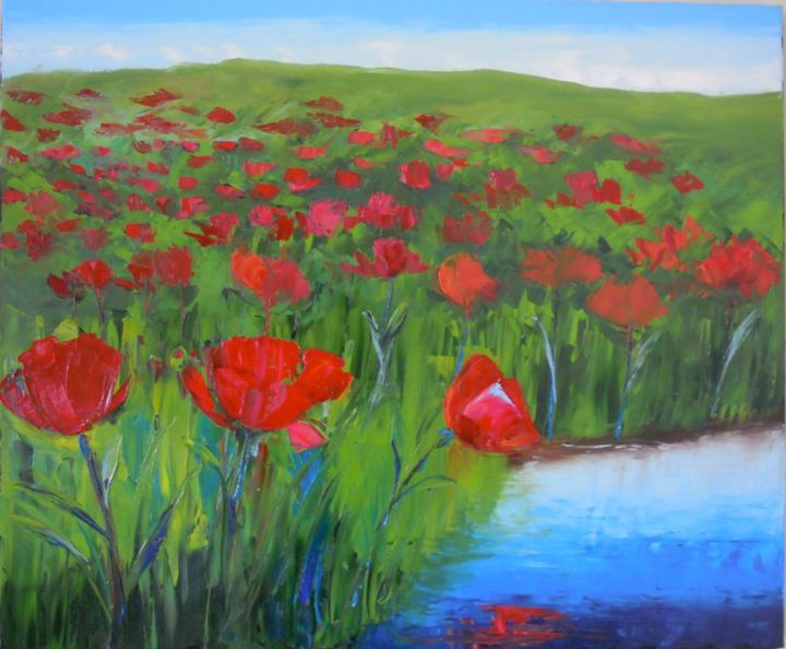 Peinture intitulée "Champ de fleurs" par Carole L'Archer, Œuvre d'art originale