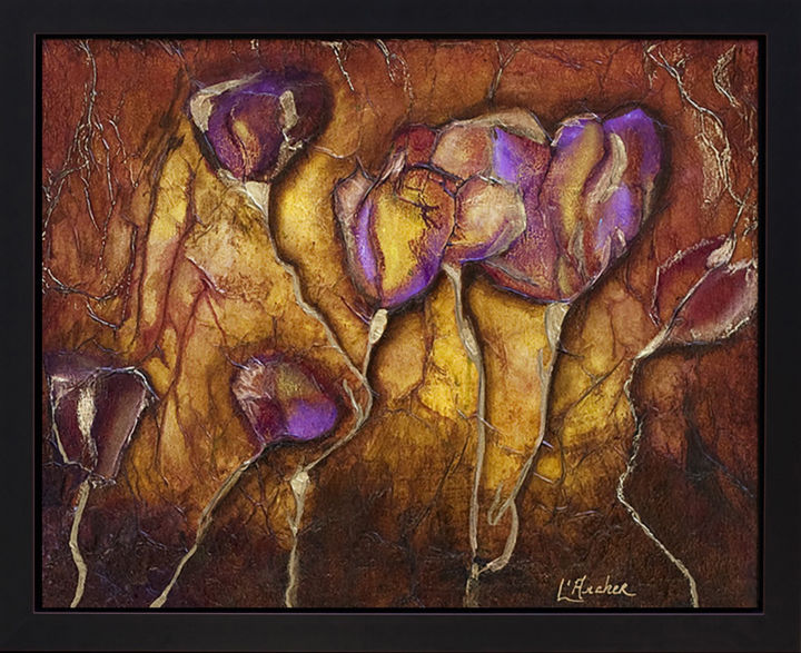 Painting titled "Tiges dorées" by Carole L'Archer, Original Artwork, Acrylic