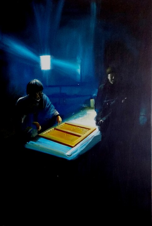 Painting titled "Evening game of bac…" by Serg  Roy, Original Artwork, Oil