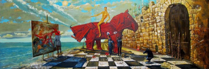 Painting titled "Bathing the red Tro…" by Serg  Roy, Original Artwork, Oil