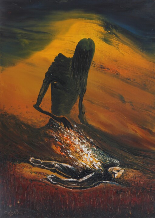 Malerei mit dem Titel "Ashes to Ashes" von Serguei Borodouline, Original-Kunstwerk, Öl