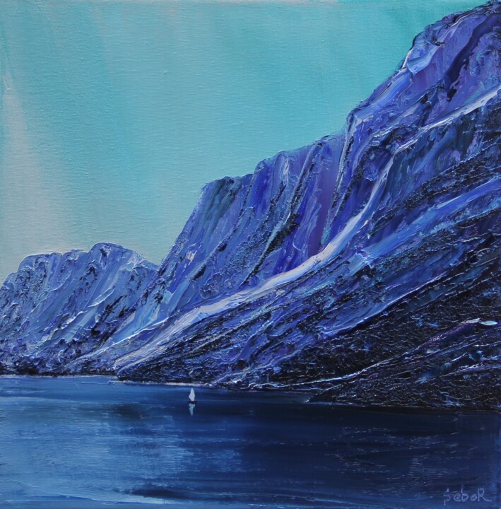 Pittura intitolato "Blue Rocks" da Serguei Borodouline, Opera d'arte originale, Olio