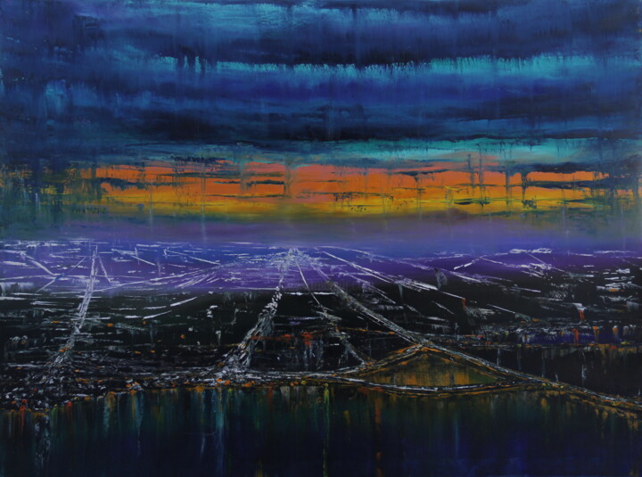 Peinture intitulée "City" par Serguei Borodouline, Œuvre d'art originale, Huile