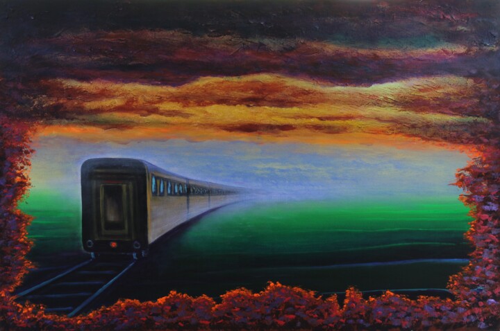 Peinture intitulée "One Way Train" par Serguei Borodouline, Œuvre d'art originale, Acrylique