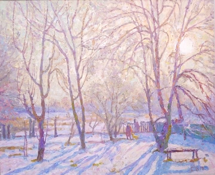 Картина под названием "Winter sun" - Serhiy Vutyanov, Подлинное произведение искусства, Масло