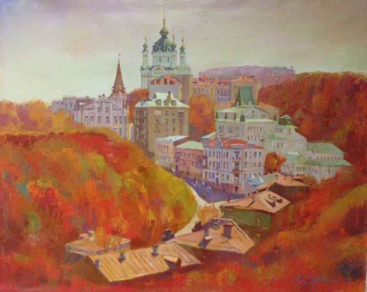 Картина под названием "Andreevsky descent.…" - Serhiy Vutyanov, Подлинное произведение искусства, Масло