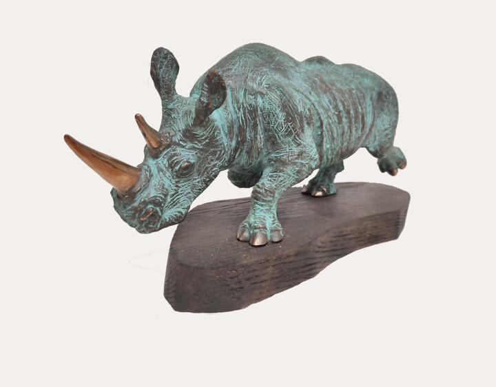 Sculpture intitulée "Rhino(b)" par Serhii Brylov, Œuvre d'art originale, Bronze