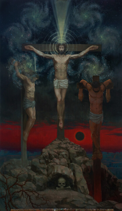Malerei mit dem Titel "Сrucifix" von Serhii Hetmanchuk, Original-Kunstwerk, Öl