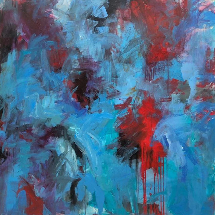 Painting titled "Abstract Blue Paint…" by Serhii Sakharov, Original Artwork, Acrylic Mounted on Wood Stretcher frame