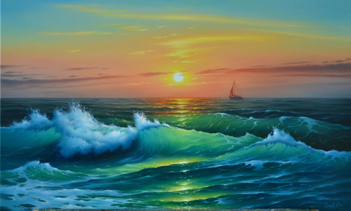 Pittura intitolato "Whisper of the sea.…" da Serhii Stoev, Opera d'arte originale, Olio