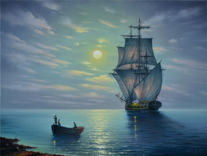 Pintura intitulada "Uncharted coast" por Serhii Stoev, Obras de arte originais, Óleo