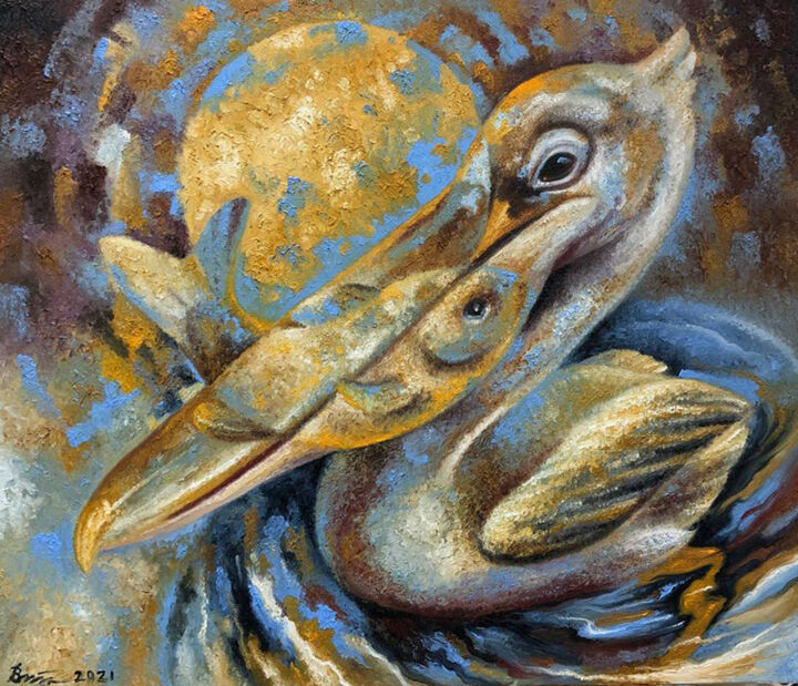 Peinture intitulée "Pelican Spirit" par Serhii Voichenko, Œuvre d'art originale, Huile