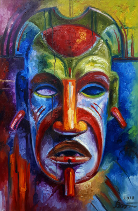 Painting titled "Colorful mask of Tr…" by Serhii Voichenko, Original Artwork, Oil