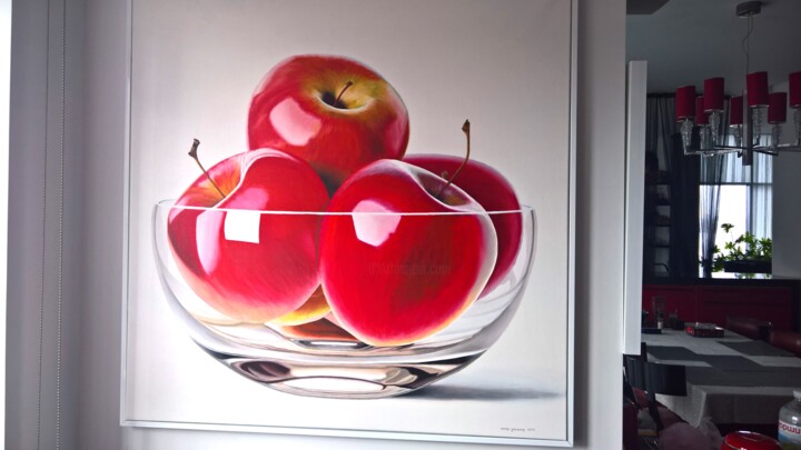 Painting titled "Red Apples" by Serhii Zapasnyi, Original Artwork, Oil