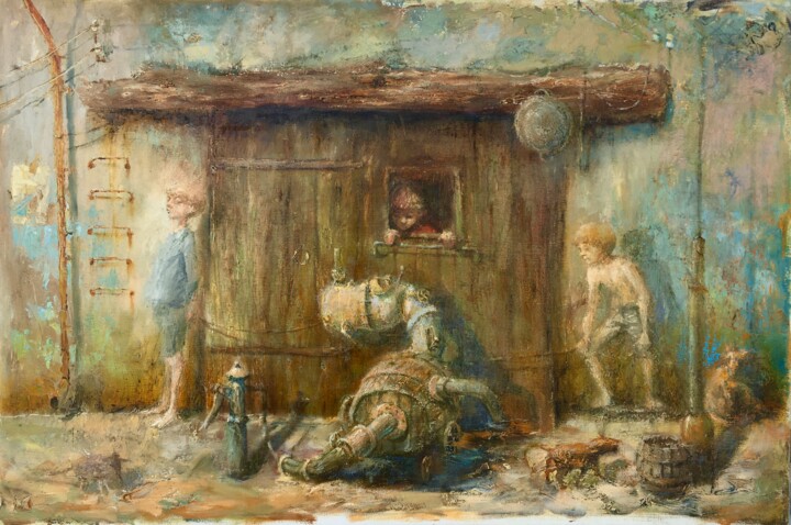 Картина под названием "Playing games" - Sergii Shkoliar, Подлинное произведение искусства, Масло Установлен на Деревянная ра…