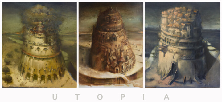 Pintura intitulada "UTOPIA (triptych)" por Sergii Shkoliar, Obras de arte originais, Óleo Montado em Armação em madeira
