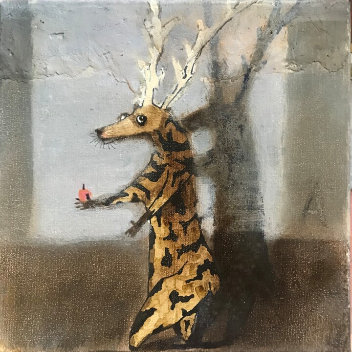 Painting titled "Dear deer" by Sergii Shkoliar, Original Artwork, Acrylic Mounted on Wood Stretcher frame